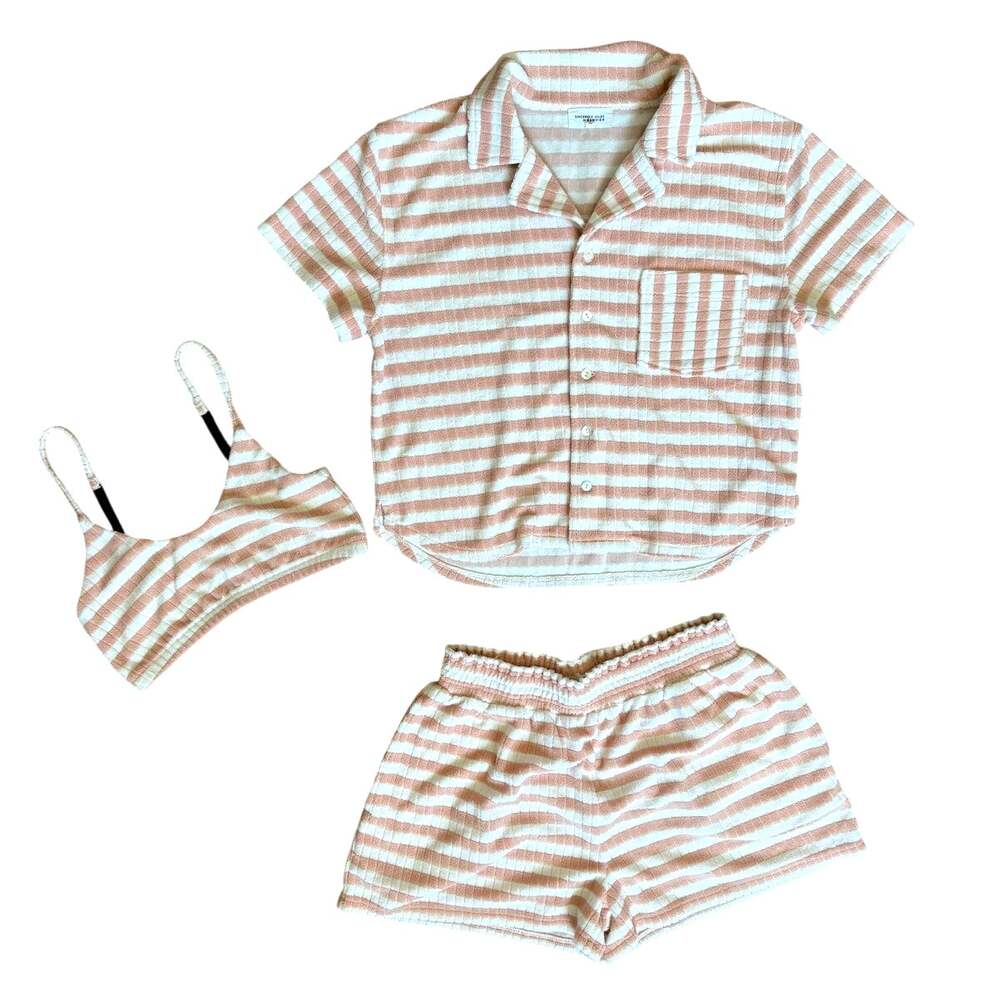 Sincerely Jules for Bandier Pink & White Terry Cloth Shorts/ Top Set Size Small